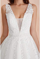 Abaowedding Women's Wedding Dress for Bride Lace Applique Evening Dress V Neck Straps Ball Gowns