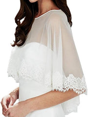 Abaowedding Women's Lace Embroidered Shrug Shawl Wrap Bolero Tulle Wedding Jacket for Bride