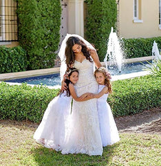 A line Wedding Pageant Lace Flower Girl Dress with Belt 2-12 Year Old