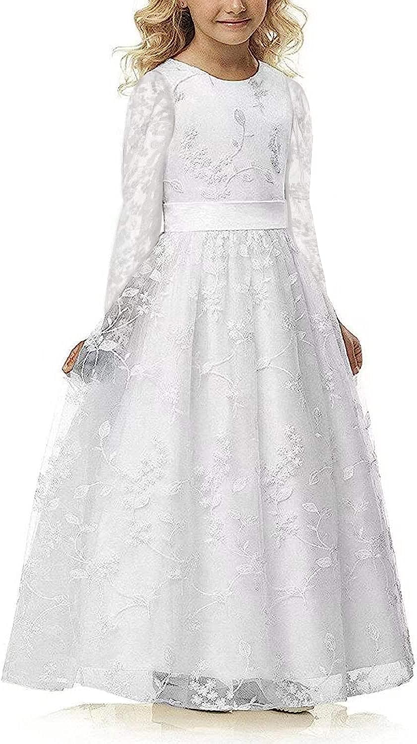 A line Wedding Pageant Lace Flower Girl Dress with Belt 2-12 Year Old
