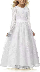 A line Wedding Pageant Lace Flower Girl Dress with Belt 2-12 Year Old