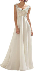 Abaowedding Women's Wedding Dress Lace Double V-Neck Sleeveless Evening Dress