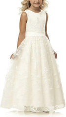 A line Wedding Pageant Lace Flower Girl Dress with Belt 2-12 Year Old