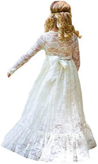 Abaowedding Fancy Ivory White Lace Flower Girl Dress Boho Rustic First Communion Gowns