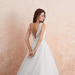 Abaowedding Women's Wedding Dress for Bride Lace Applique Evening Dress V Neck Straps Ball Gowns
