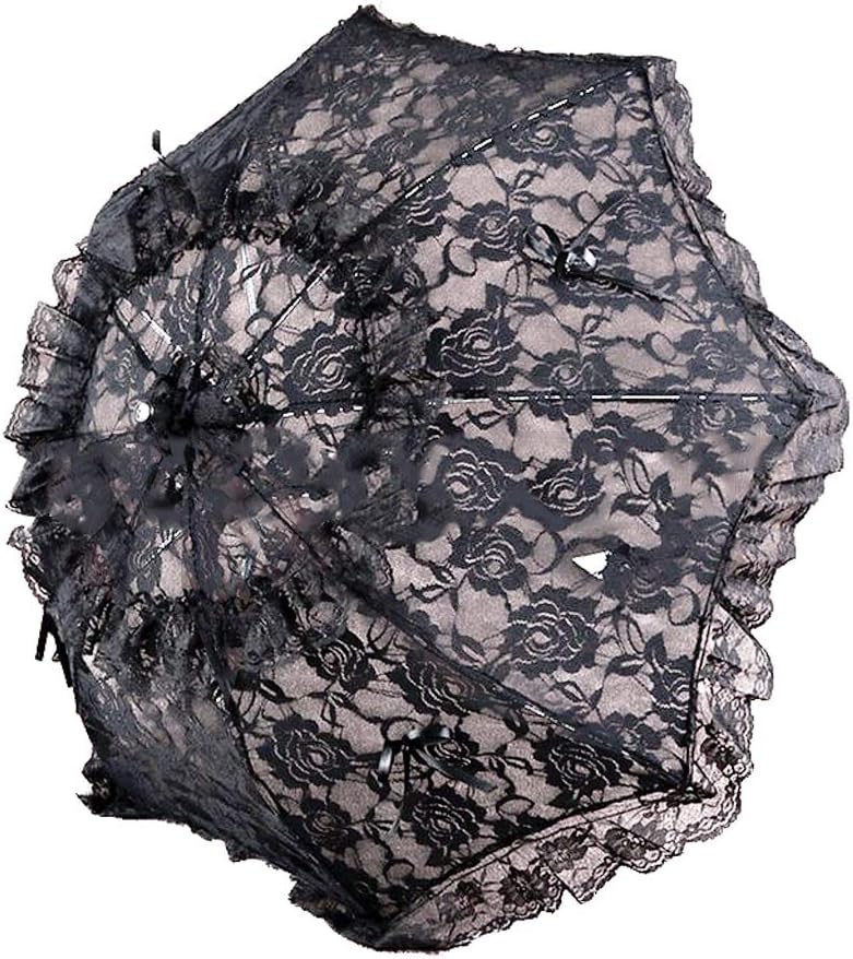 Lace Floral Parasol Umbrella Decoration Wedding Bride Handmade Photography Prop Umbrella Black