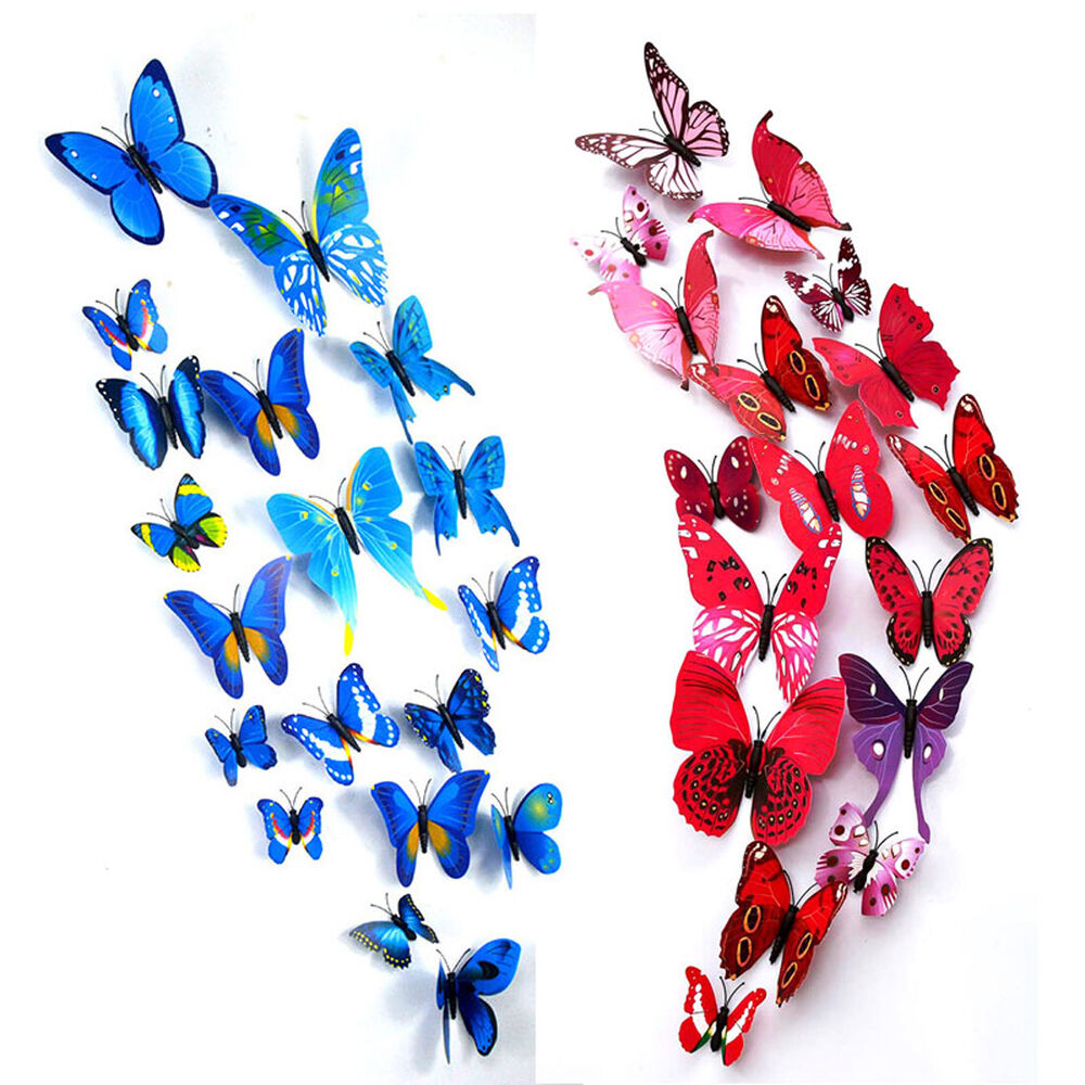 12 x 3D Butterfly Wall Stickers Home Decor Room Decoration Sticker Bedroom Girl