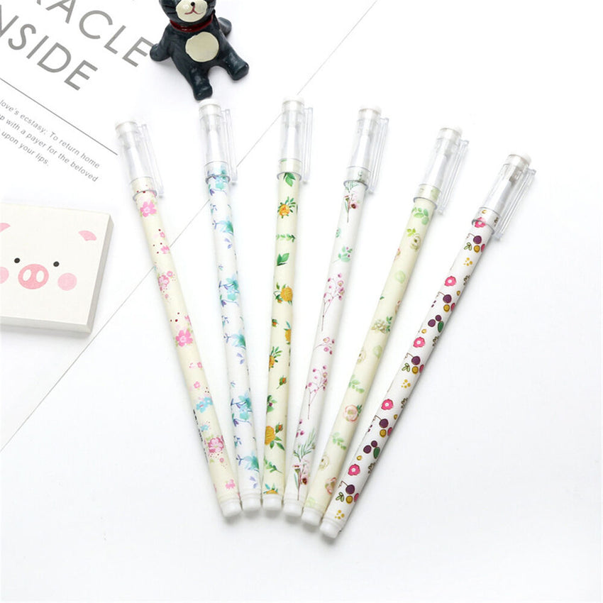 6pcs Cute Cartoon Flowers Floral Gel Ink Roller Ball Point Pen School Kids Pens